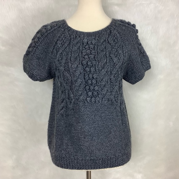 Thomas Sires Gray Chunky Alpaca Blend Short Sleeve Sweater L - Picture 1 of 6